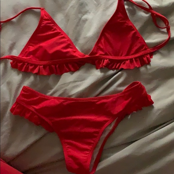 Red Bikini with Ruffles (small) - Picture 2 of 4